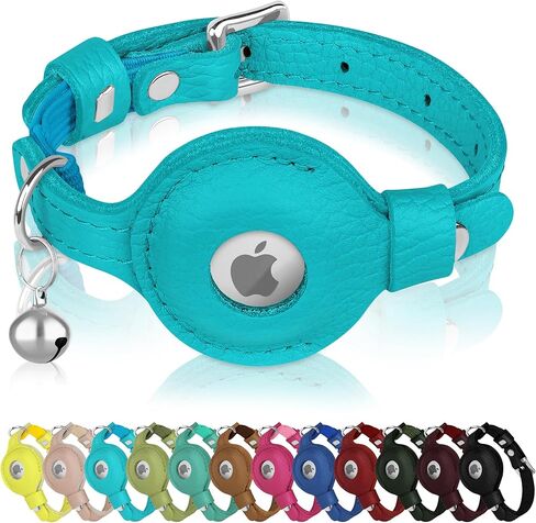 OOPSDOGGY Cat Collar for AirTag Holder, Leather Kitten Collars with Elastic Strap & Bell, Non Breakaway Adjustable Small Pet Collars for Indoor & Outdoor for Boy, Girl (Pink) in Kuwait