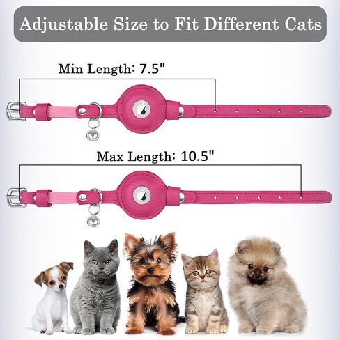 OOPSDOGGY Cat Collar for AirTag Holder, Leather Kitten Collars with Elastic Strap & Bell, Non Breakaway Adjustable Small Pet Collars for Indoor & Outdoor for Boy, Girl (Pink) in Kuwait