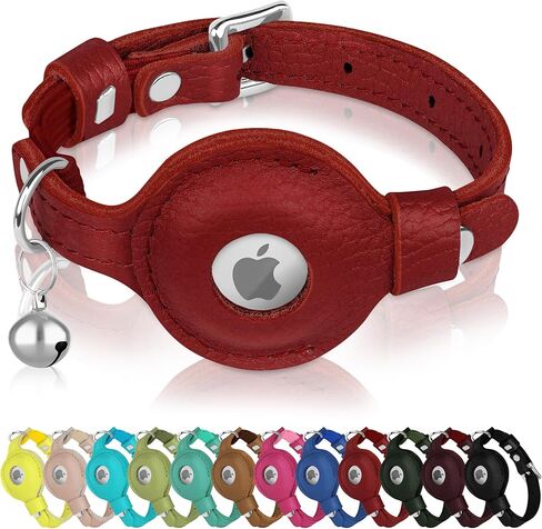 OOPSDOGGY Cat Collar for AirTag Holder, Leather Kitten Collars with Elastic Strap & Bell, Non Breakaway Adjustable Small Pet Collars for Indoor & Outdoor for Boy, Girl (Pink) in Kuwait
