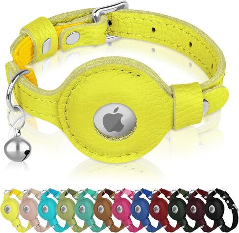 OOPSDOGGY Cat Collar for AirTag Holder, Leather Kitten Collars with Elastic Strap & Bell, Non Breakaway Adjustable Small Pet Collars for Indoor & Outdoor for Boy, Girl (Pink) in Kuwait