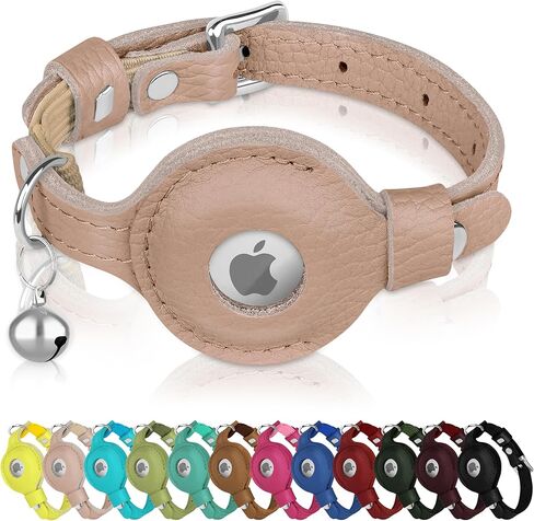 OOPSDOGGY Cat Collar for AirTag Holder, Leather Kitten Collars with Elastic Strap & Bell, Non Breakaway Adjustable Small Pet Collars for Indoor & Outdoor for Boy, Girl (Pink) in Kuwait