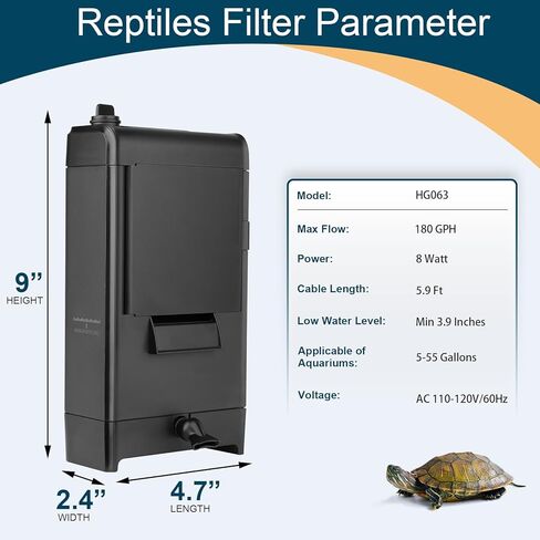 hygger 180GPH Low Water Turtle Tank Filter, Adjustable Flow Multi-Stage Filtration Pump for 20-40 Gal Tanks, Frogs, Newts & Turtles in Kuwait