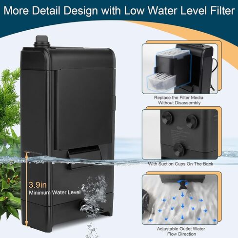 hygger 180GPH Low Water Turtle Tank Filter, Adjustable Flow Multi-Stage Filtration Pump for 20-40 Gal Tanks, Frogs, Newts & Turtles in Kuwait