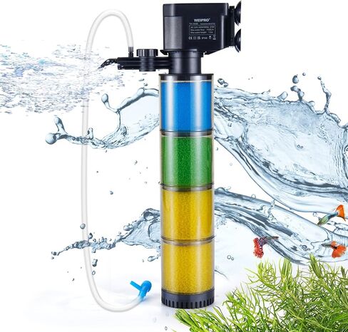 Internal Fish Tank Filter, 2-Stage Biochemical Sponge Filtration, 90GPH Fixed Water Flow Submersible Aquarium Filter Pump with Aeration for 10~15 Gallon, TH-280(90GPH) in Kuwait