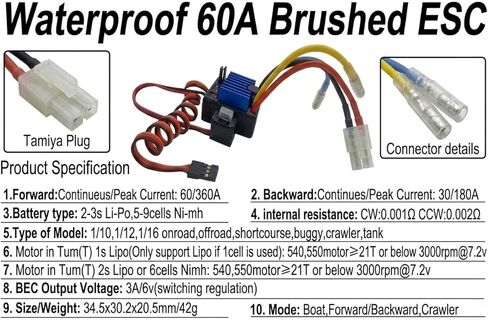 FullfunRC Waterproof Brushed ESC with Dirtproof Switch for 1/10 Traxxas HPI Redcat Tamiya RC Truck, Buggy, Short Course Truck and Rock Crawler in Saudi Arabia
