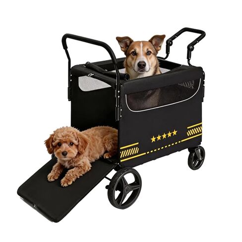 Extra Large Pet Stroller with Ramp, Dog Stroller for Large & Medium Dogs up to 180lbs, Foldable Dog Wagon with Dual Handle & Brake, Portable Puppy Travel Strollers for Cats & Dogs in Kuwait