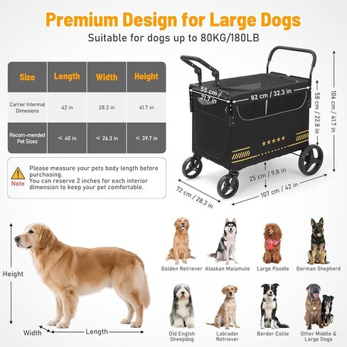 Extra Large Pet Stroller with Ramp, Dog Stroller for Large & Medium Dogs up to 180lbs, Foldable Dog Wagon with Dual Handle & Brake, Portable Puppy Travel Strollers for Cats & Dogs in Kuwait
