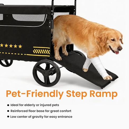 Extra Large Pet Stroller with Ramp, Dog Stroller for Large & Medium Dogs up to 180lbs, Foldable Dog Wagon with Dual Handle & Brake, Portable Puppy Travel Strollers for Cats & Dogs in Kuwait