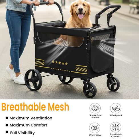 Extra Large Pet Stroller with Ramp, Dog Stroller for Large & Medium Dogs up to 180lbs, Foldable Dog Wagon with Dual Handle & Brake, Portable Puppy Travel Strollers for Cats & Dogs in Kuwait