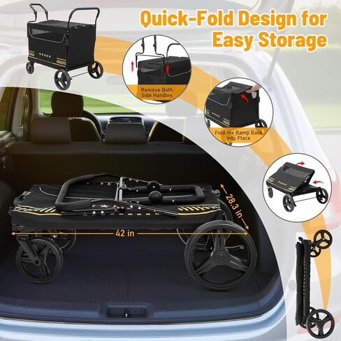 Extra Large Pet Stroller with Ramp, Dog Stroller for Large & Medium Dogs up to 180lbs, Foldable Dog Wagon with Dual Handle & Brake, Portable Puppy Travel Strollers for Cats & Dogs in Kuwait