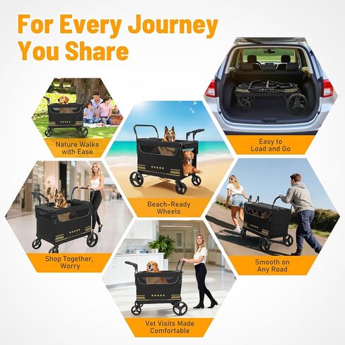 Extra Large Pet Stroller with Ramp, Dog Stroller for Large & Medium Dogs up to 180lbs, Foldable Dog Wagon with Dual Handle & Brake, Portable Puppy Travel Strollers for Cats & Dogs in Kuwait