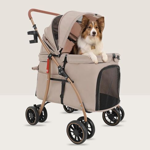 MILA&LOUIS Low-Profile Large Space Pet Stroller for Medium & Small Dogs, Suitable for Multi-Pet and Senior Dogs, 55lbs Max Load, 360° Swivel Front Wheels, One-Touch Foldable Design with Rear Brake in Kuwait