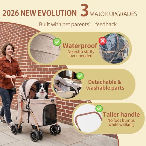 MILA&LOUIS Low-Profile Large Space Pet Stroller for Medium & Small Dogs, Suitable for Multi-Pet and Senior Dogs, 55lbs Max Load, 360° Swivel Front Wheels, One-Touch Foldable Design with Rear Brake in Kuwait