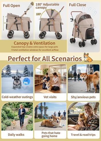 MILA&LOUIS Low-Profile Large Space Pet Stroller for Medium & Small Dogs, Suitable for Multi-Pet and Senior Dogs, 55lbs Max Load, 360° Swivel Front Wheels, One-Touch Foldable Design with Rear Brake in Kuwait