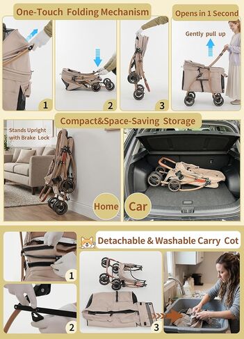 MILA&LOUIS Low-Profile Large Space Pet Stroller for Medium & Small Dogs, Suitable for Multi-Pet and Senior Dogs, 55lbs Max Load, 360° Swivel Front Wheels, One-Touch Foldable Design with Rear Brake in Kuwait
