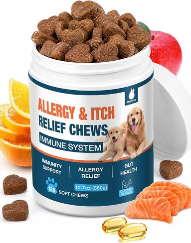 180 Chews Dog Allergy Chews, Itching Skin Relief, Natural Dog Allergy Relief Treatment for Paw Licking, Hot Spots, Anti-Itch, Dry Skin, Allergies & Immune Support Supplement in Kuwait
