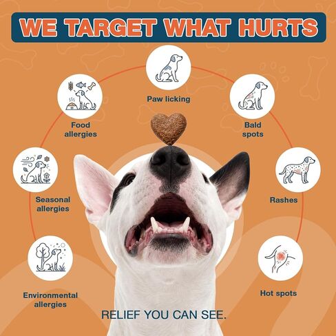 180 Chews Dog Allergy Chews, Itching Skin Relief, Natural Dog Allergy Relief Treatment for Paw Licking, Hot Spots, Anti-Itch, Dry Skin, Allergies & Immune Support Supplement in Kuwait