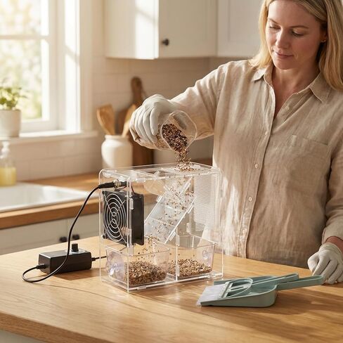 Bird Food Shell Separator, Stepless Speed Adjustable Blower, Clear Visible Design with Food & Shell Collection Boxes, Compatible with Large Parrot Seeds, Small Finch Millet & All Bird Seed Types in Kuwait