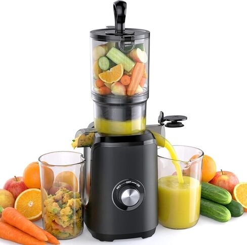 Slow Masticating Juicer Machines, Cold Press Juicer with Safety Lock & Reverse Function, 4.25" Feed Chute for Whole Fruits & Vegetables, High Juice Yield, Black in Kuwait