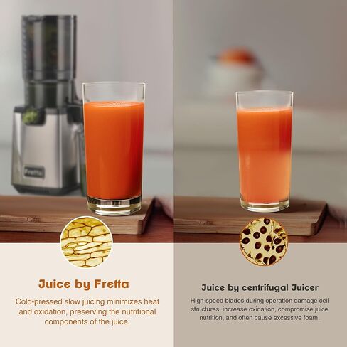 Fretta Cold Press Juicer Machines, Slow Masticating Juicer with 5.3'' Large Feed Chute for Whole Fruit and Vegetables, High Juice Yield, Easy to Clean Juice Extractor, Nut Milk Maker, BPA-Free,250W in Kuwait