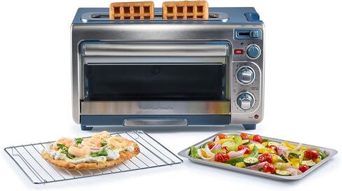 Hamilton Beach 2-in-1 Countertop Toaster Oven and Long Slot 2 Slice Toaster, 60 Minute Timer and Automatic Shut Off, Shade Selector, Blue & Stainless Steel (31158) in Kuwait