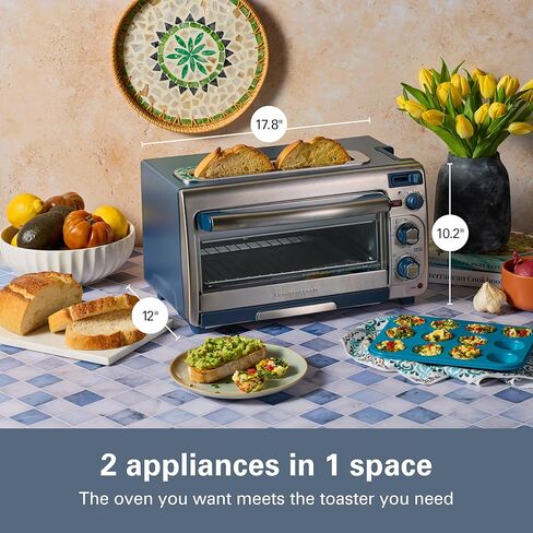 Hamilton Beach 2-in-1 Countertop Toaster Oven and Long Slot 2 Slice Toaster, 60 Minute Timer and Automatic Shut Off, Shade Selector, Blue & Stainless Steel (31158) in Kuwait
