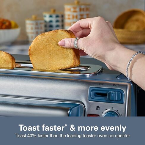 Hamilton Beach 2-in-1 Countertop Toaster Oven and Long Slot 2 Slice Toaster, 60 Minute Timer and Automatic Shut Off, Shade Selector, Blue & Stainless Steel (31158) in Kuwait