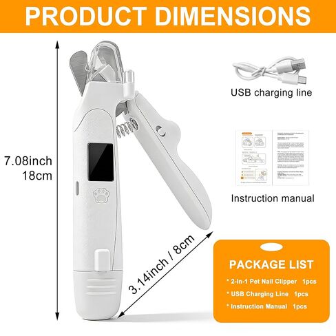 3 in 1 Pet Nail Clipper & Grinder with LED Lights, Ultra Quiet Electric Nail File, USB Rechargeable, 2 Speed Modes & Safety Guard for Small, Medium, Large Dogs and Cats in Kuwait