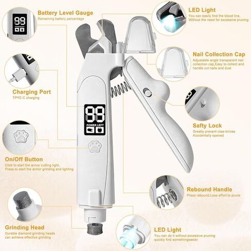 3 in 1 Pet Nail Clipper & Grinder with LED Lights, Ultra Quiet Electric Nail File, USB Rechargeable, 2 Speed Modes & Safety Guard for Small, Medium, Large Dogs and Cats in Kuwait