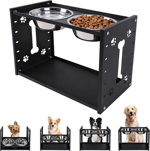 FORUP All-Metal Elevated Dog Bowls, Heavy Duty Cold-Rolled Steel Frame, 6-Height Adjustable Raised Feeder Stand with 2 Stainless Steel Bowls, Anti-Slip Rubber Feet for All Breeds (2.5"-12.2") in Kuwait