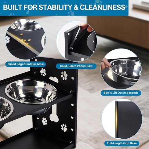 FORUP All-Metal Elevated Dog Bowls, Heavy Duty Cold-Rolled Steel Frame, 6-Height Adjustable Raised Feeder Stand with 2 Stainless Steel Bowls, Anti-Slip Rubber Feet for All Breeds (2.5"-12.2") in Kuwait