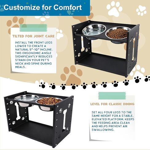 FORUP All-Metal Elevated Dog Bowls, Heavy Duty Cold-Rolled Steel Frame, 6-Height Adjustable Raised Feeder Stand with 2 Stainless Steel Bowls, Anti-Slip Rubber Feet for All Breeds (2.5"-12.2") in Kuwait
