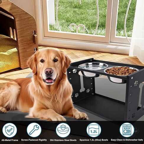 FORUP All-Metal Elevated Dog Bowls, Heavy Duty Cold-Rolled Steel Frame, 6-Height Adjustable Raised Feeder Stand with 2 Stainless Steel Bowls, Anti-Slip Rubber Feet for All Breeds (2.5"-12.2") in Kuwait