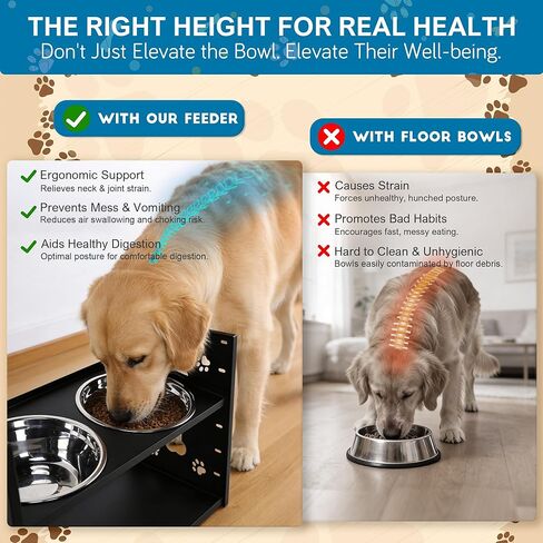 FORUP All-Metal Elevated Dog Bowls, Heavy Duty Cold-Rolled Steel Frame, 6-Height Adjustable Raised Feeder Stand with 2 Stainless Steel Bowls, Anti-Slip Rubber Feet for All Breeds (2.5"-12.2") in Kuwait