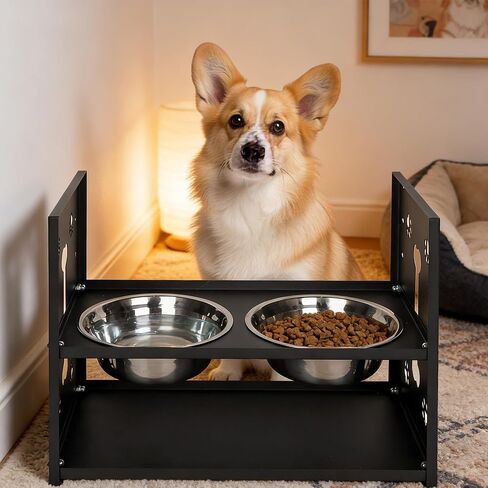 FORUP All-Metal Elevated Dog Bowls, Heavy Duty Cold-Rolled Steel Frame, 6-Height Adjustable Raised Feeder Stand with 2 Stainless Steel Bowls, Anti-Slip Rubber Feet for All Breeds (2.5"-12.2") in Kuwait