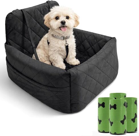 Small Dog Car Seat & Medium Dogs, Booster Seat with Detachable Washable Cover, Secure Buckles & Straps, Includes 4 Poo Bag Rolls, Soft Cotton & Durable Polyester in Kuwait