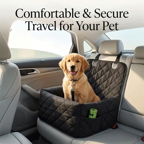 Small Dog Car Seat & Medium Dogs, Booster Seat with Detachable Washable Cover, Secure Buckles & Straps, Includes 4 Poo Bag Rolls, Soft Cotton & Durable Polyester in Kuwait