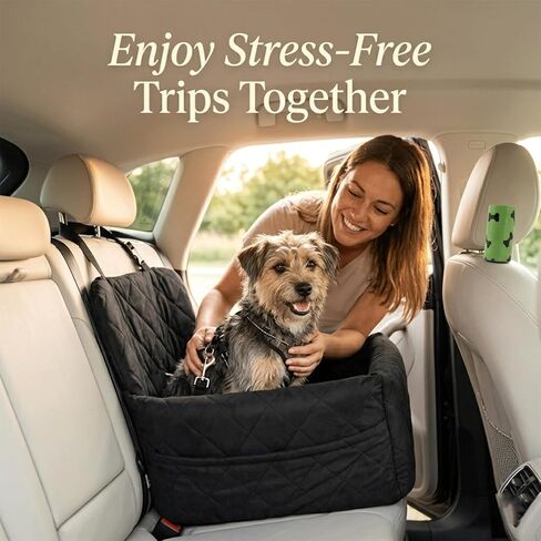 Small Dog Car Seat & Medium Dogs, Booster Seat with Detachable Washable Cover, Secure Buckles & Straps, Includes 4 Poo Bag Rolls, Soft Cotton & Durable Polyester in Kuwait