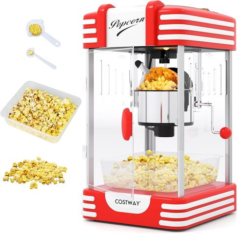 COSTWAY Popcorn Machine, Theater Style Countertop Popcorn Maker with Stainless Steel Kettle, Halogen Light, Kernel & Oil Scoops, Removable Serving Tray for Home Party, Movie Night, ETL Certified in Kuwait