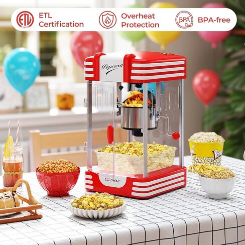 COSTWAY Popcorn Machine, Theater Style Countertop Popcorn Maker with Stainless Steel Kettle, Halogen Light, Kernel & Oil Scoops, Removable Serving Tray for Home Party, Movie Night, ETL Certified in Kuwait