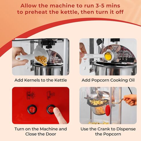 COSTWAY Popcorn Machine, Theater Style Countertop Popcorn Maker with Stainless Steel Kettle, Halogen Light, Kernel & Oil Scoops, Removable Serving Tray for Home Party, Movie Night, ETL Certified in Kuwait