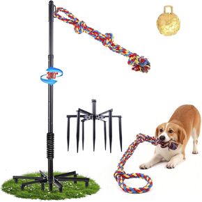 Tether Tug Outdoor Dog Toy,Tether Tug For Large Dogs,Spring Pole For Dogs in Park,Yard,Lawn,2 Rope Toy and Bell Pull Chase and Solo Play,Tether Interactive Dog Tug Toy,For Medium Small Dogs(Black) in Kuwait