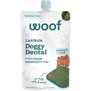 WOOF LickWells Doggy Dental - مكمل تنظيف الأسنان ومعطر التنفس لـ FlipMat وLickMat - علاجات الكلاب القابلة للعصر بعد الحيوية لدعم صحة الفم للكلاب - 12 أونصة PB ونكهة عشب البحر. in Kuwait