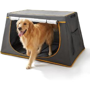 43 Inch Collapsible Travel Dog Crate for Medium Large Dogs, Portable Travel Kennel with Storage Pocket, Mesh Windows for Indoor & Outdoor Travel, 43.3" L x 24 "W x 16.14 "H, Dark Grey in Saudi Arabia