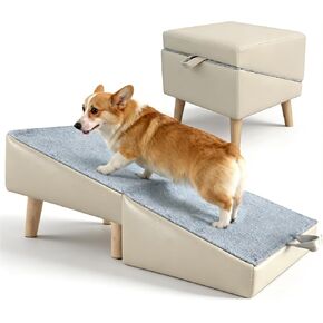 Dog Ramp for Couch Sofa and Low Bed, 15.7" W 2-in-1 Foldable Split Ottoman&Steps, Non-Slip Wooden Pet Stairs for Small Senior Injured Dogs & Cats, Grey in Saudi Arabia