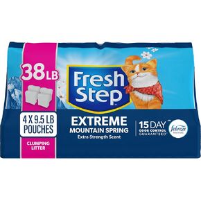 Fresh Step Extreme Clumping Litter With Febreze Freshness, Mountain Spring Scent Clumping Cat Litter With Guaranteed Odor Control, 38 lbs. (4 x 9.5 lb. Pouch) in Saudi Arabia