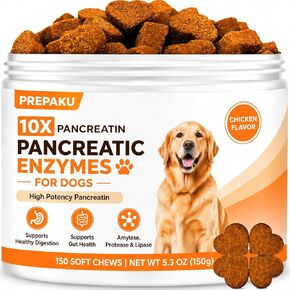 Pancreatic Enzymes for Dogs – 10X Pancreatin Digestive Enzyme Chews for EPI Support, Supports Digestive Stress, Pancreatic Issues & Healthy Weight Management – 150 Chews in Kuwait