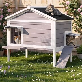 Outdoor Cat House, Weatherproof Feral Cats Shelter Keep Safe in Outside, Easy to Install and Openable Roof Design Kitty House for Outsides Insides Cats in Kuwait