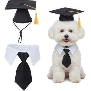 Sucrain 2 Pcs Pet Graduation Caps with Bow Tie Necktie,Graduation Hat with Tassels and Black Necktie Set for Small Dog Cat Graduation Party Costume Accessories in Kuwait