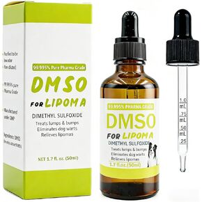موضعي 99.995% DMSO للورم الشحمي للكلاب، علاج الورم الشحمي للكلاب، يقلل من التهاب الكتل الدهنية والمطبات، التورم، تخفيف آلام الكلاب، DMSO في زجاجة زجاجية مع قطارة دقيقة، 1.7 أونصة in Kuwait
